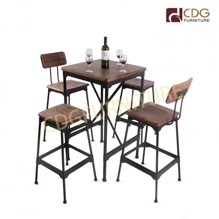 Solid Wood Table Top Bar With Stainless Table Legs Base Dining Table