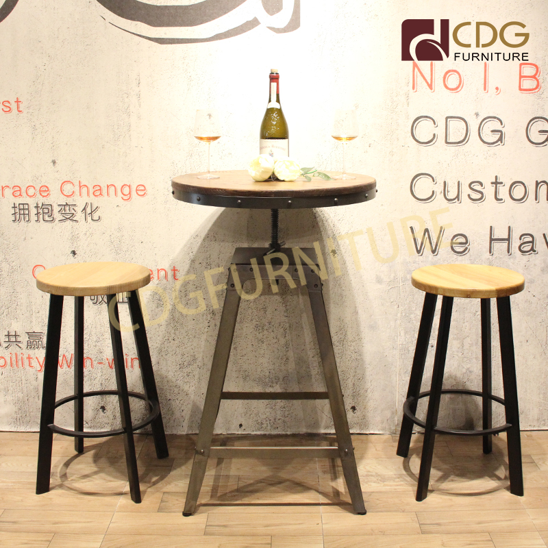 High Quality Metal Coating Vintage Industrial Bar Furniture With Timber